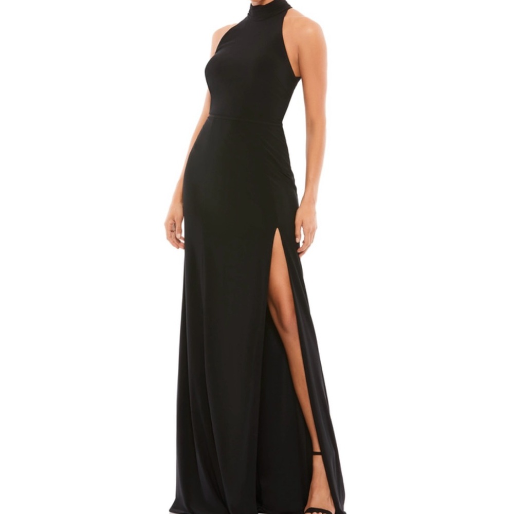 Black Mock Neck, Sleeveless Formal Gown
